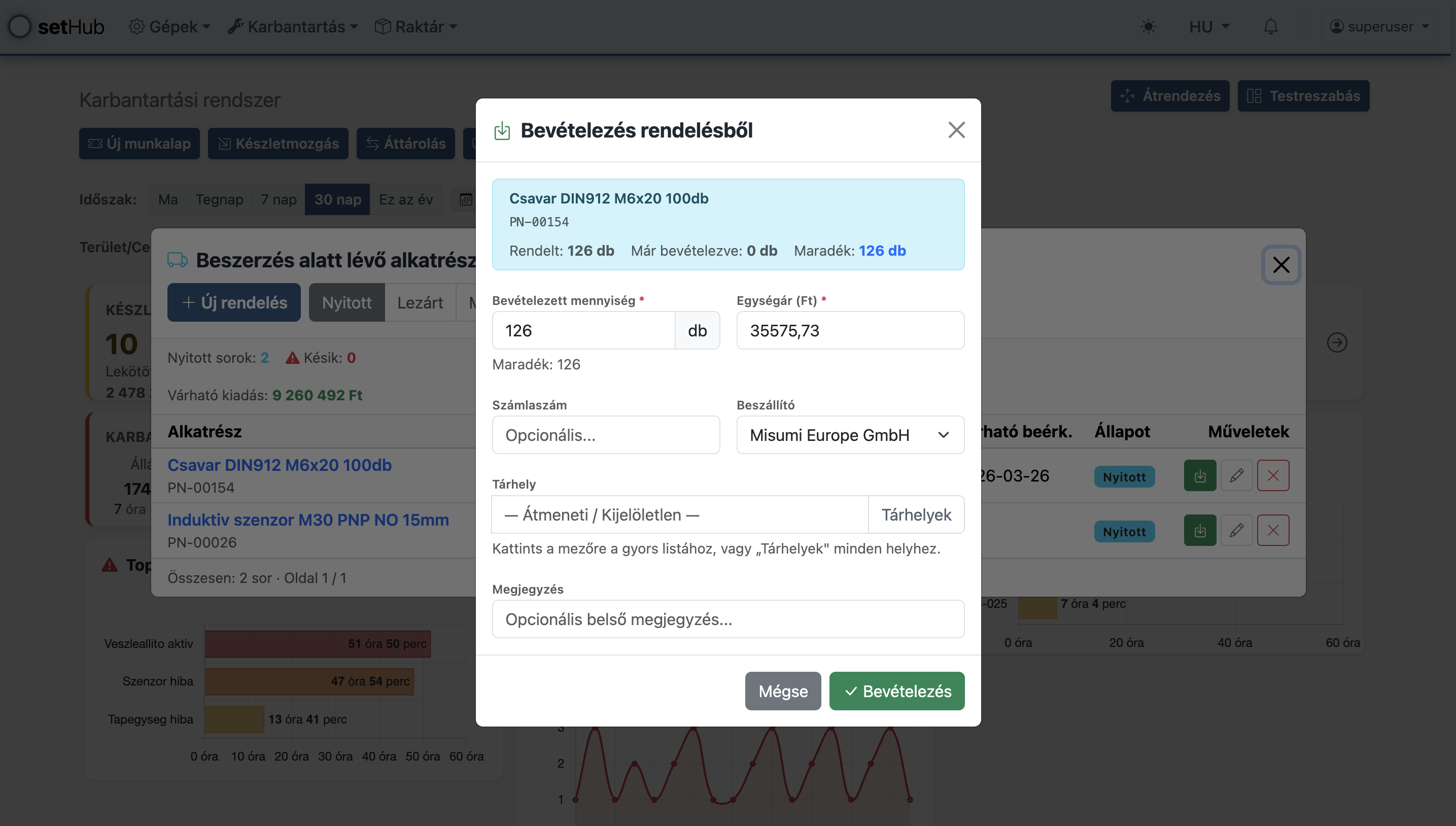 Bevételezés rendelésből