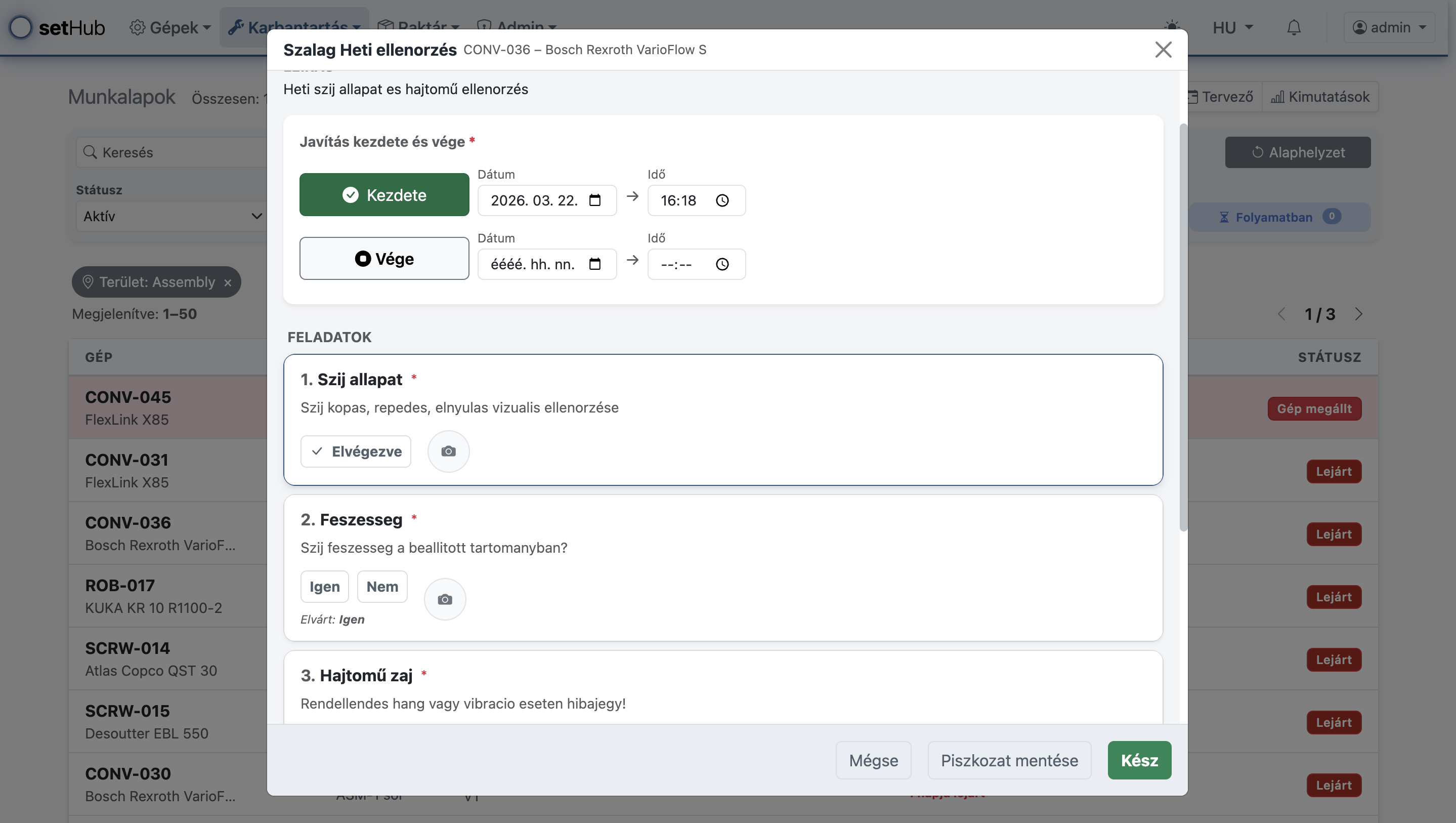 Karbantartási terv elvégzése